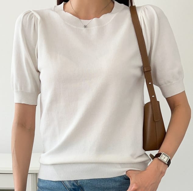 Solid Puff Sleeve Knit Top